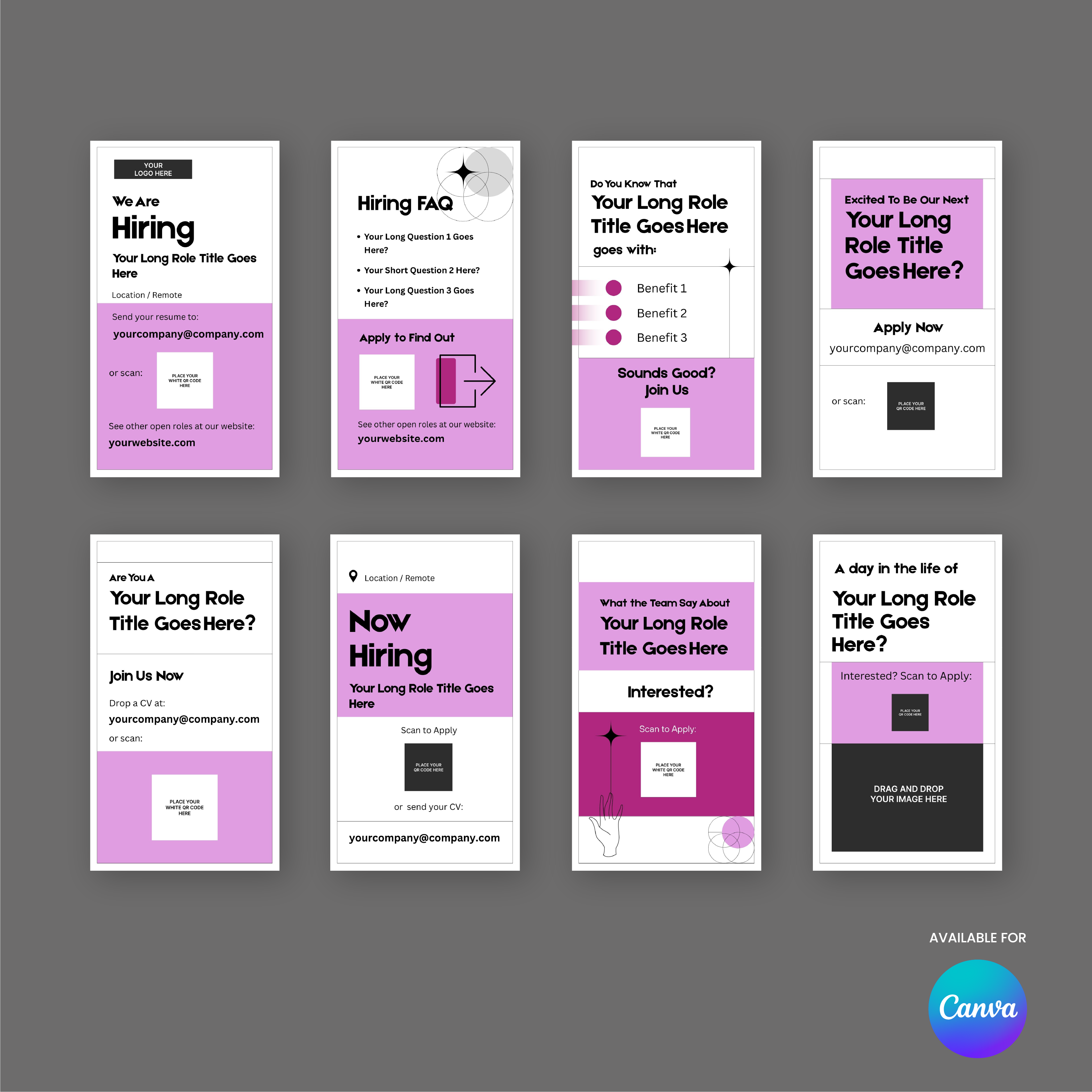 Pink Hiring Social Media Story Templates for Canva - Forma 20 Collection