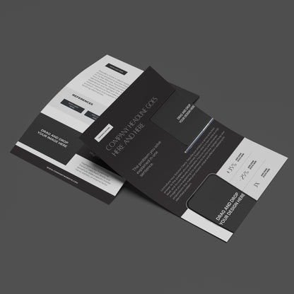 Black and white flyer set on a dark gray background