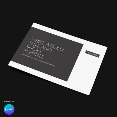 The Sales Deck Template for Canva – Forma 60 Collection by More By Us | The Brand Store features a minimalist dark grey title box, white text, right logo placeholder, and "Available for Canva" label—perfect for creatives, consultants, and luxury brands.