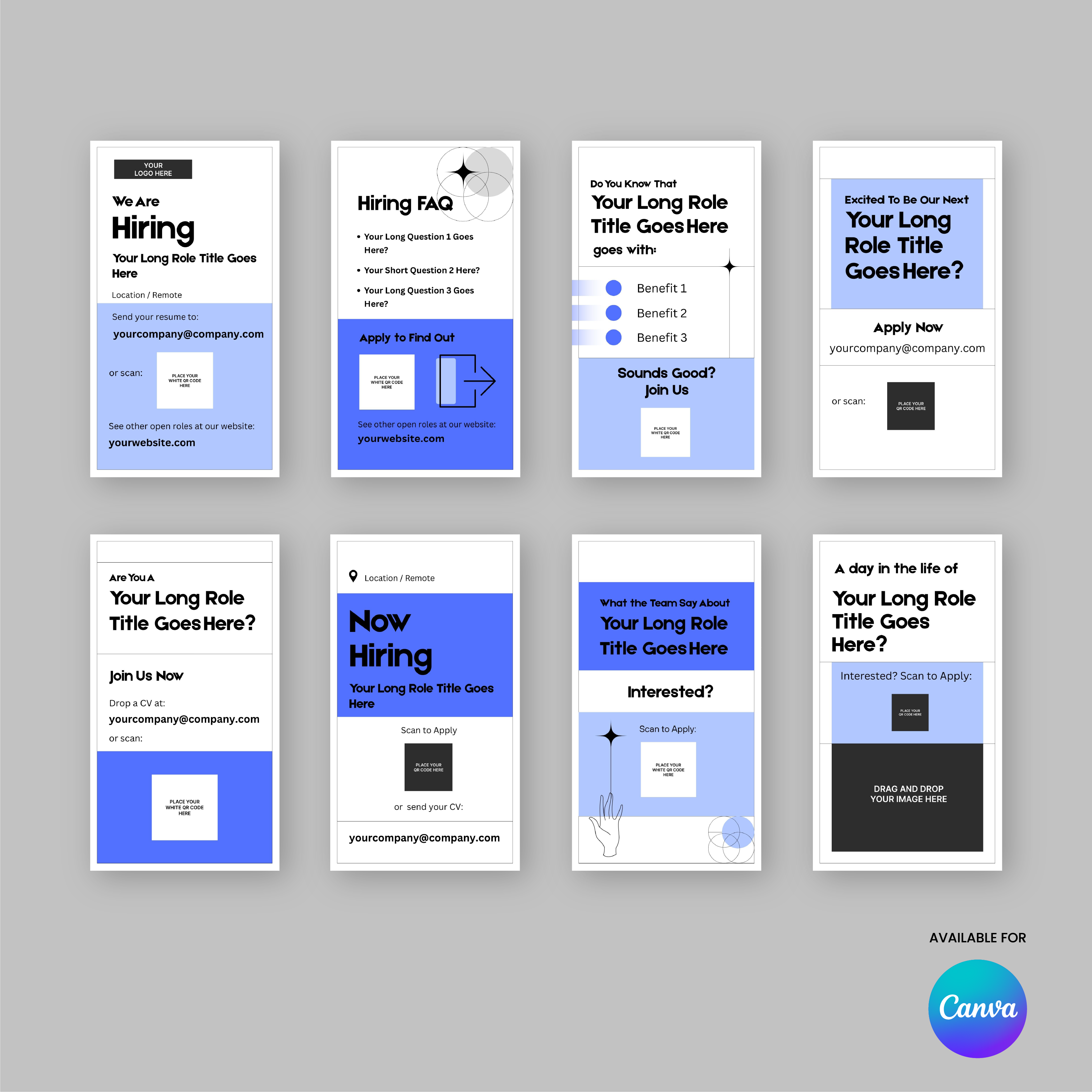 Blue Hiring Social Media Story Templates for Canva – Forma 20 Collection