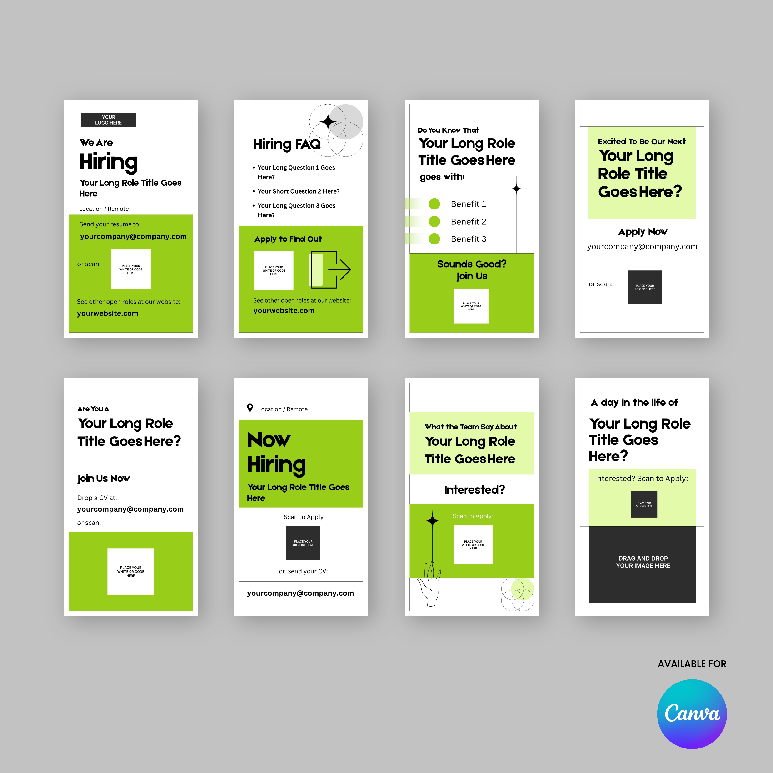Green Hiring Social Media Story Templates for Canva - Forma 20 Collection
