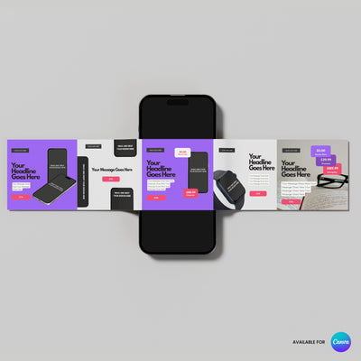The Brand Store by More By Us presents Single Image Paid Ad Templates for Social Media Forma 10 Collection—editable Canva designs for Instagram LinkedIn—displayed with a smartphone and promo cards, perfect for startup social posts. Canva logo shown bottom right.