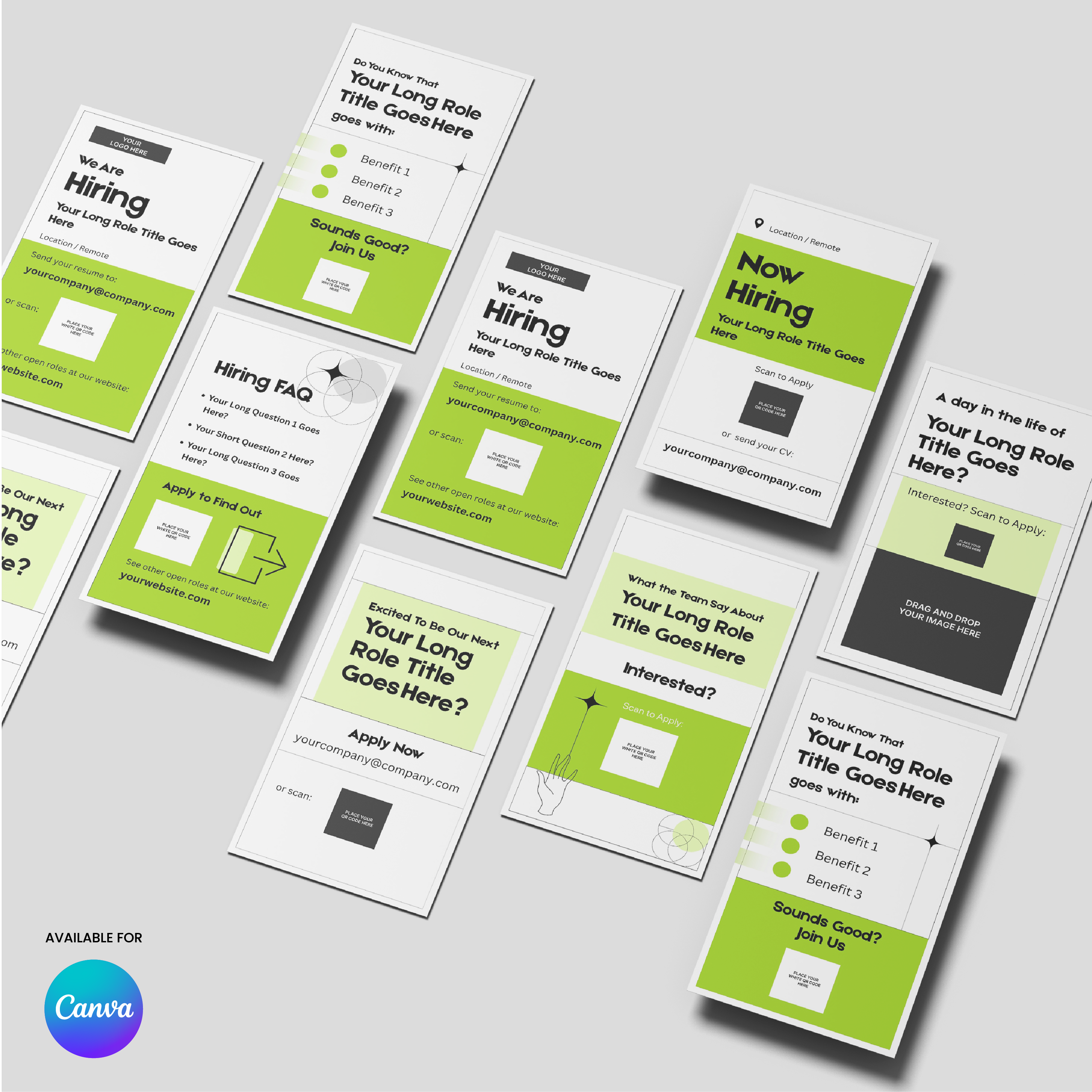 Green Hiring Social Media Story Templates for Canva - Forma 20 Collection