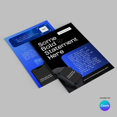 Two bold, high-impact flyers from the Forma 30 Collection by More By Us | The Brand Store are shown on a light gray surface—ideal Canva templates for tech products, digital services promotions. Canva logo appears in the corner.