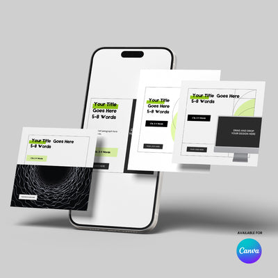 A smartphone and three "Social Media Ad Templates - Editable in Canva | Forma 20 Collection" by The Brand Store by More By Us, designed for campaigns and promotions, are displayed on a gray surface with an “Available for Canva” label.