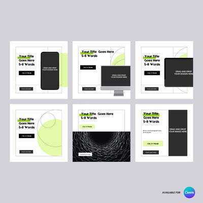 The Brand Store by More By Us presents the Forma 20 Collection: six square Social Media Ad Templates, editable in Canva, perfect for campaigns and promotions. Features device mockups, abstract lines/circles, and Canva logo in the corner.