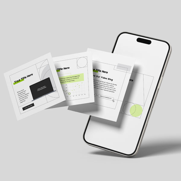 A smartphone rests on a gray surface with three Canva Social Media Post Templates from the Forma 20 Collection emerging from its screen, showing editable business slides with text, charts, and green accents for cohesive branding.