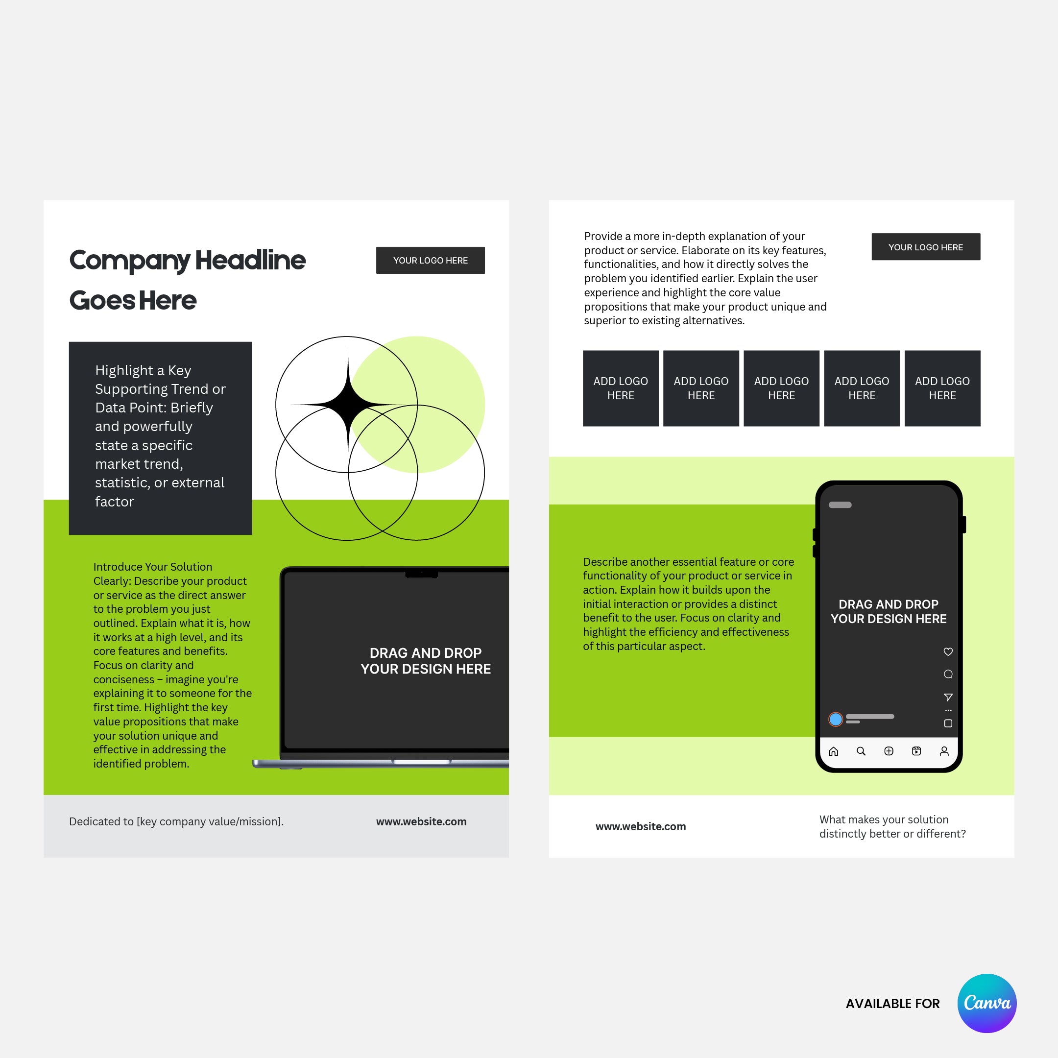 Product Overview One-Pager Template - Editable in Canva | Forma 20 Collection | Business & Service Highlight Sheet
