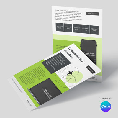 Showcase your business with the Product Overview One-Pager Template from The Brand Store by More By Us. This Canva-editable sheet from the Forma 20 Collection includes logo, text, and smartphone image placeholders on a light gray background.