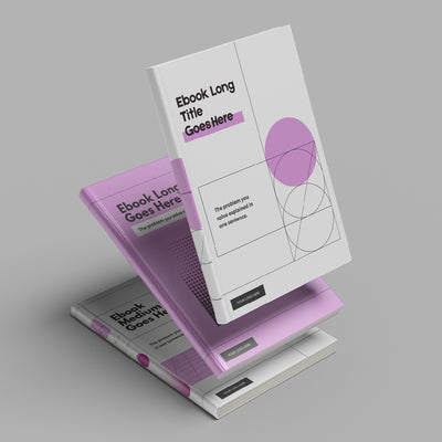 Three hardcover books with white and lavender geometric covers display “Soft Grid eBook Template for Canva - Forma 20 Collection” from The Brand Store by More By Us, ideal for professional, customizable reports, guides, and digital publications.