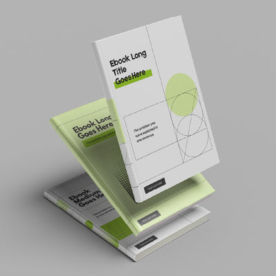 Three hardcover books with minimalist geometric covers display the eBook Template for Canva - Nature Edge Edition Forma 20 Collection by The Brand Store by More By Us, ideal for wellness and sustainability brands. Two are stacked, one leans against a plain gray background.