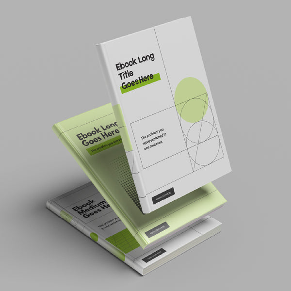 Three hardcover books display the eBook Template for Canva - Nature Edge Edition | Forma 20 Collection with white and light green abstract geometric covers, ideal for wellness, sustainability & lifestyle brands. Editable Canva design shown.