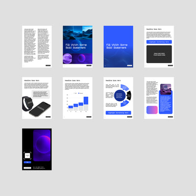 The Brand Store by More By Us presents the eBook Template for Canva - Blue Gradient Edition Forma 30 Collection: nine editable layouts with text boxes, charts, and blue gradients—perfect for reports, guides, or lead magnets.