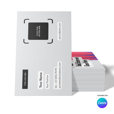 The Statement Business Card Template from the Forma 10 Collection by The Brand Store features a bold, minimal black-and-white design with editable logo, name, position, contact info, and website fields—fully customizable in Canva for entrepreneurs and teams.