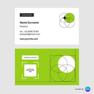 Showcase your brand with the Modern Grid Business Card Template from The Brand Store by More By Us’s Forma 20 Collection—an editable Canva design for professionals and startups featuring modern layouts, logo, contact info, website, and QR code placeholders.