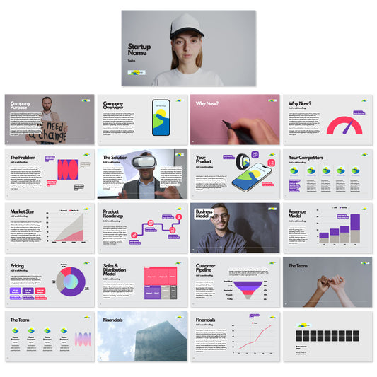 Modern Tech Pitch Deck Canva Template from The Brand Store - List with all slides