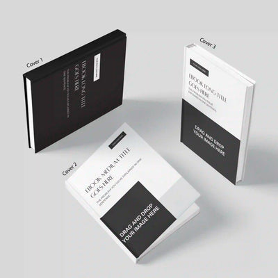 The eBook Template for Canva – Monochrome Edition from More By Us | The Brand Store features three minimalist black and white hardcover designs, each with space for your title/image, labeled Cover 1, 2, and 3—part of the Forma 60 Collection.